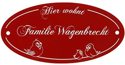 Türschild oval rot 10 x 5 cm Namensschild Klingelschild Aluminium mit Text Gravur jetzt selbst gestalten