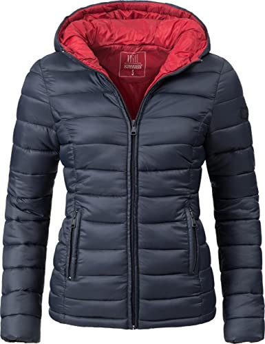 MARIKOO Damen Übergangsjacke leichte Steppjacke kurz mit Kapuze Lucy Blau Gr. M