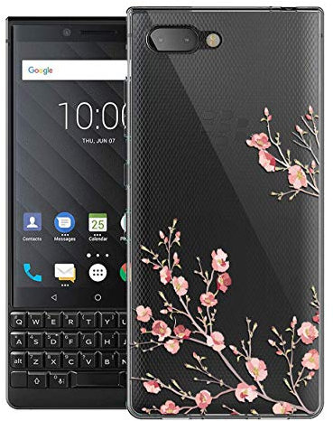 Sunrive Für BlackBerry KEY2 LE Hülle Silikon, Transparent Handyhülle Schutzhülle Etui Case für BlackBerry KEYtwo LE (TPU Blume)+Gratis Universal Eingabestift
