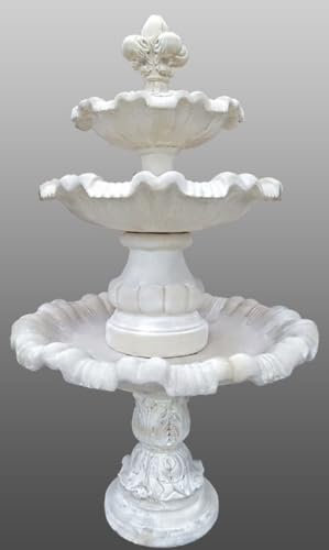 Casa Padrino Barock Gartenbrunnen mit Lilie Weiß Ø 130 x H. 209 cm - Prunkvoller Springbrunnen im Barockstil