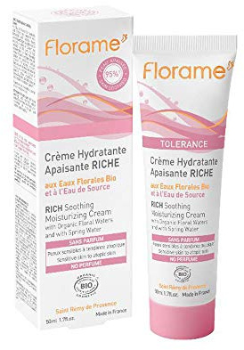 Florame Crème Hydratante Apaisante Riche Bio 50 ml | Peaux Sèches & Sensibles, Sans Parfum, Nutrition & Confort, Fabriquée en France