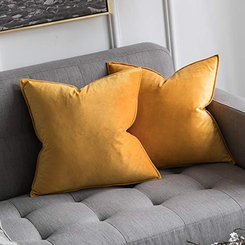 MIULEE 2er Set Samt Kissenbezug Flansch Kissenhülle Dekorative Sofakissen Dekokissen Umwickelte Kante Kissenbezüge Zierkissenbezug für Sofa Wohnzimmer Schlafzimmer 40x40 cm Orangegelb