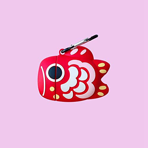 Kompatibel mit Airpods-Hülle, Silikon 3D Niedliches Tier Pinguin Huhn Ente Rentier Piggy Fun Cartoon Charakter Airpod-Abdeckung, Kawaii Lustig Mode Cooles Design Skin (AirPods 1,2, Roter Karpfen