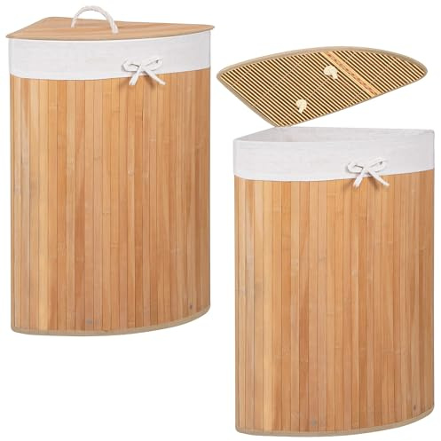 SPRINGOS Eckwäschekorb Wäschesammler mit Deckel 60 L Bambus