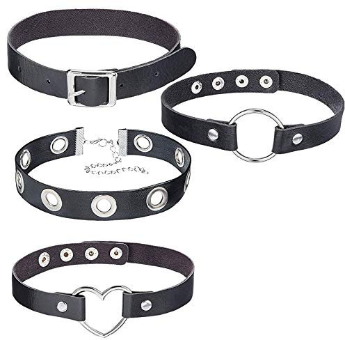 OLaiXin Choker-/O-Ring aus schwarzem Leder, Vintage, Gothic, Punk, Kostüm, Rock, Choker, PU-Leder, Halsband, für Damen und Herren, Accessoire