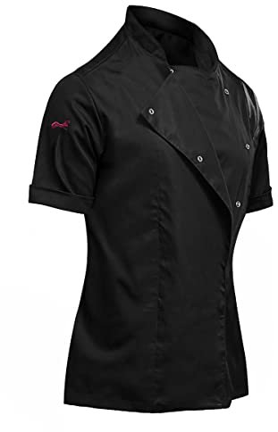 strongAnt Kochjacke Damen kurzarm Stretch mit Druckknöpfen Kochuniform - Schwarz. Größe: 2XL