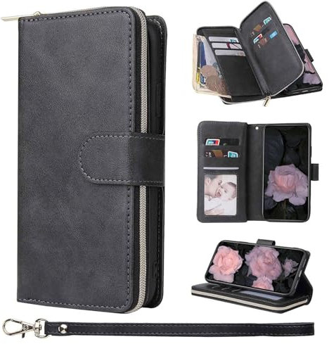 ZCDAYE Wallet Case for iPhone 13 Pro,Premium[Magnetic Closure][Zipper Pocket] Folio PU Leather Flip Case Cover with 9 Card Slots Kickstand for iPhone 13 Pro (6.1 inch)-Black