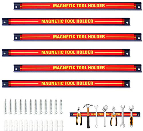 GYMAX 6er Magnetleiste Werkzeug Set - 46 cm, Jede bis 10 kg belastbar, Magnetschiene Magnethalter Werkzeug für Werkstatt, Werkzeug Organizer Wand Rot