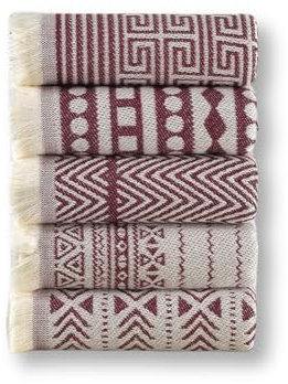 BOHORIA® Boho Geschirrtücher 4er Set Maya - Hochwertige Küchentücher aus 100% Baumwolle Aztec Mexikanisch | Geschirrhandtücher perfekt für Daheim, Gastro oder im Büro (Mahogany)