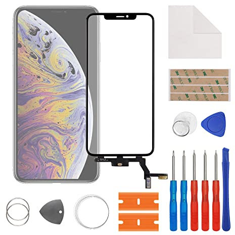 SwarKing Display Frontglas Außenglas Outer Screen Lens mit Touch Digitizer Flex Kabel Ersatz Kompatibel mit iPhone XS Max mit Reparatur Set