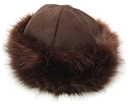 MoreChioce Damen Pelzmütze, Faux Fuchs Pelz Warm Hut Beanie Mütze Outdoor Skimütze Damen Kunstfellmütz Wildleder Vlies Pelzmütze Damen Herren Fellmütze,Dunkelbraun