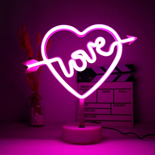 LED a forma di arco, con simbolo di luce al neon, a forma di cuore, con luci notturne rosa neon, a batteria, alimentate tramite USB, per Natale, casa, colore rosa