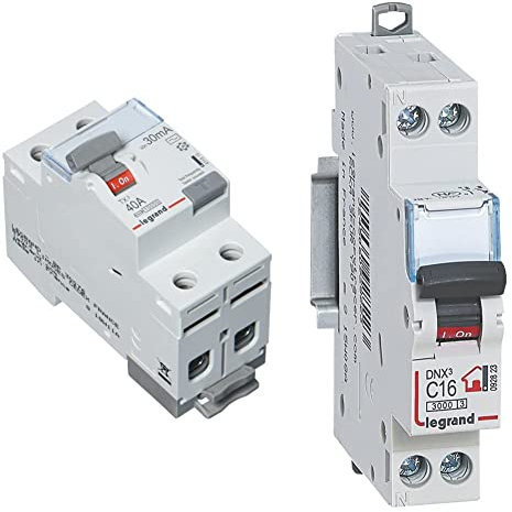 Legrand 411510 TX3 FI Type 40 A 30 mA AC & 092823 Disjoncteur Phase + Neutre avec Bornes à Vis, 16A, 1 Module, Gris