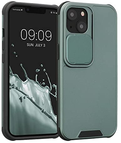 kwmobile Hybrid Case Compatible with Apple iPhone 13 - Case with Camera Cover and Bumper - Phone Cover - Dark Green