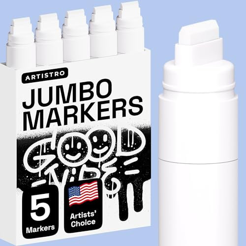 ARTISTRO 5 White Jumbo Markers Calligraphy Pen with 15mm Jumbo Felt Tip for Murals Tagging Posters Art Journals & Calligraphy - Large Markers for Rock Wood Plastic Leather Metal & More