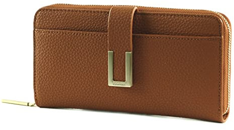 Calvin Klein Portefeuille Femme Ck Must Plus Za Wallet Large Avec Compartiment Monnaie, Marron (Cognac), Taille Standard
