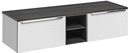 Lomadox Doppelwaschtisch-Unterschrank 150 cm in weiß gerilt mit Sherman Oak anthrazit, B/H/T: ca. 150/41,7/46 cm