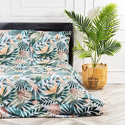 VelvetHome Deluxe Bettwäsche 155x220 Baumwolle Bettbezug 155x220 cm mit Kissenbezug 80x80 cm Hohe Qualität Bettwäsche-Set mit Reißverschluss 100% Baumwolle Made in EU Palmenblätter 155 x 220
