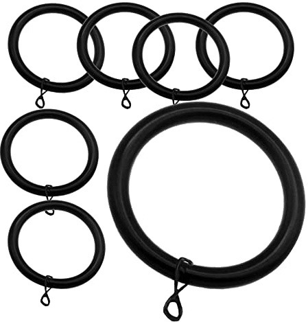 6 Pack 38mm Matt Black Metal Curtain Drapery Pole Rings with Eye, Black Metal Curtain Rod Ring Metal Curtain Ring - Suitable for Curtain Pole or Curtain Rod up to 35mm Diameter (Black)