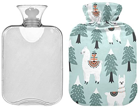 Christmas Holiday Niedliche Lama Alpaka Wärmflasche mit weichem Bezug, 2 Liter Wärmbeutel zur Schulterperiode Schmerzlinderung, Bettwärmer