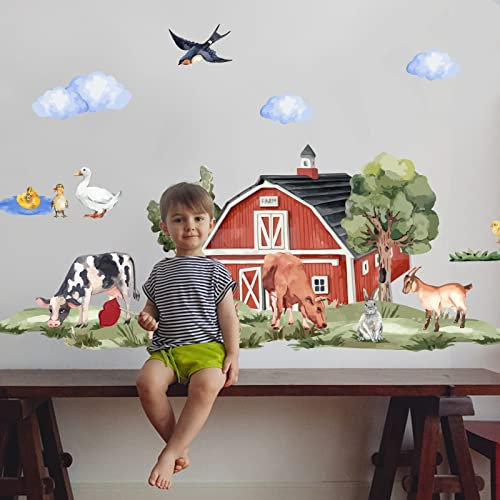SUPERDANT Wandaufkleber Bauernhof Landschaft Tiere 8 Stil Bauernhof Tiere Wandsticker Vögel Schafe Hühner Wandtattoo Abnehmbare Vinyl Wandsticker Für Wohnzimmer Kinderzimmer Dekor 118x39CM