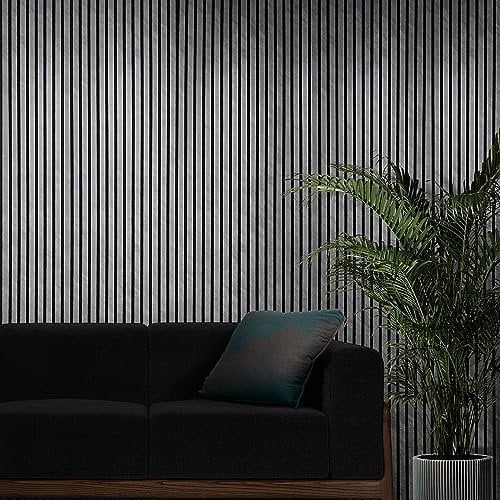 Slat Wall Panelling - Wood Panels for Walls - Contemporary 3D Wall Panels/Cladding - Decorative & Sound Absorbing Acoustic Panels Slatted Wooden Slats Wall Panel (Grey Concrete)