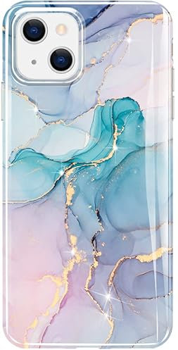 luolnh Gold Glitter Sparkle Case Compatible with iPhone 13 Case Marble Design Shockproof Slim Soft Silicone Bumper Cover Phone Case for iPhone 13 6.1 Inch 2021(Aqua Green/Purple)