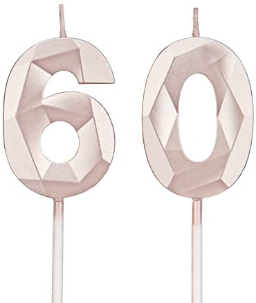 60th Birthday Candles, Rose Gold Number Candles Birthday Decoration, Happy Birthday Cake Toppers, for Birthday Parties Weddings Company Anniversaries (Rose Gold, 60)