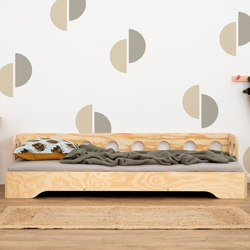 smartwood TILA 5 Kinderbett 90x160 | Montessori Bodenbett mit Lattenrost & Rausfallschutz | Für Jungen & Mädchen | Sicheres und Robustes Holzbett für Kinder ab 3 Jahren