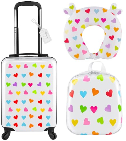 Sanwuta 4-teiliges Kindergepäck-Set, Weiss/opulenter Garten, 17 Inch, Herz-Stil