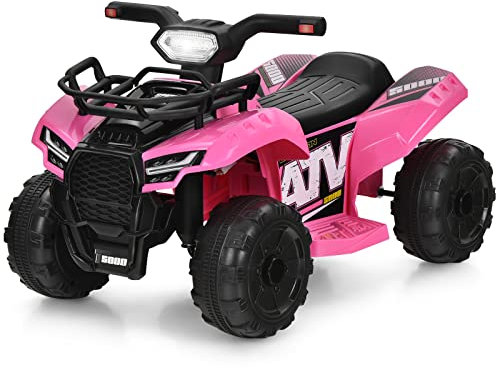 GYMAX Mini Quad Elettrico per Bambini 6V, con Musica, Clacson, USB e Fari a LED, Quad Elettrico per Bambini con Poggiapiedi e 4 Ruote per 18-36 Mesi, 44 × 66 × 42 cm, 2 km/h (ROSA)