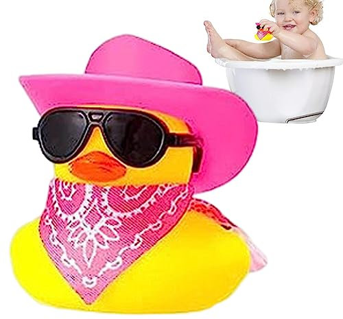 Coole Badeenten | Lustige Cowboy-Ente | Coole Rubber Ducks Sonnenbrille | Badeente Mit Cowboyhut | Auto-Ornamente Für Das Armaturenbrett | Badespielzeug-Schwimmente | Gummi Enten
