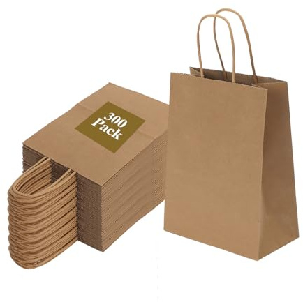 Joybe 300 Stück kleine braune Papiertüten mit Griffen, Kraftpapier, Geschenktüten für Geburtstagspartys, Lebensmittel, Einzelhandel, Shopping, Geschäft, Basteltaschen, einfarbig, natürlich, 300 Stück