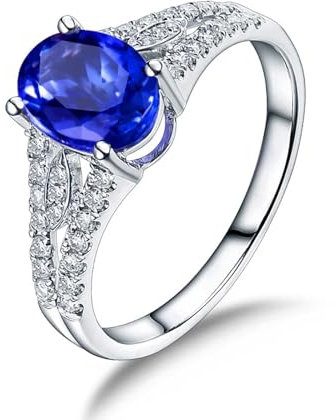 Diamond Ringe, Verlobungsring 18 Karat Weißgold Tansanit 1.15ct Oval für Geburtstag Größe 65 (20.7)