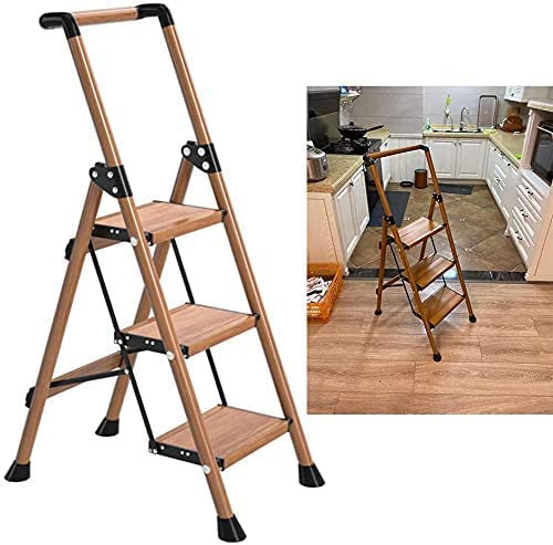 Leitern, 3/4-Stufen-Leiter, Rutschfester, klappbarer Tritthocker mit Handläufen und ultrabreiter Plattform, Aluminium-Haushaltsleiter, Trittleiter mit Milti-Funktion, einfach zu verstauen/3-