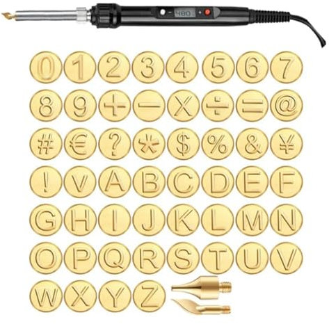 DIY Wood/Leather Burning Set, Brandmalerei Lötkolben Set, DIY Holzverbrennung Pyrography Maschine, Buchstaben Zahlen Schablone Brandmalkolben Set für Leder Gravieren, DIY Kunst, Holzbrandmalerei (B)