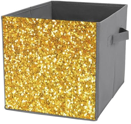 FWJZDSP Goldene glitzernde Aufbewahrungswürfel, faltbare Stoff-Aufbewahrungsbehälter mit zwei Griffen, faltbare Würfelkörbe für Regale, Schrank-Organizer und Aufbewahrungsbox