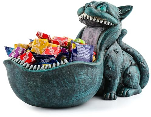 ehuoyan Halloween Candy Bowl Cheshire Cat Statue Candy Dish for Office Desk Key Bowl for Entryway Table Indoor Planter Decorative Bowls for Home Big Mouth Cat Gifts