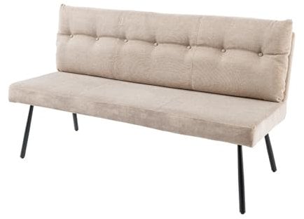 Riess Ambiente Moderne Sitzbank Big George 160cm Champagner beige Samt Strukturstoff mit Lehne, gepolsterte Bank für Dein Esszimmer