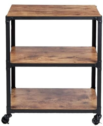 LINKIO Islas para Cocinas con Almacenaje Isla de Cocina y carritos, Carrito con Ruedas, Soporte for microondas, Carrito de café de 3 Niveles, marrón Isla De Almacenamiento De Cocina