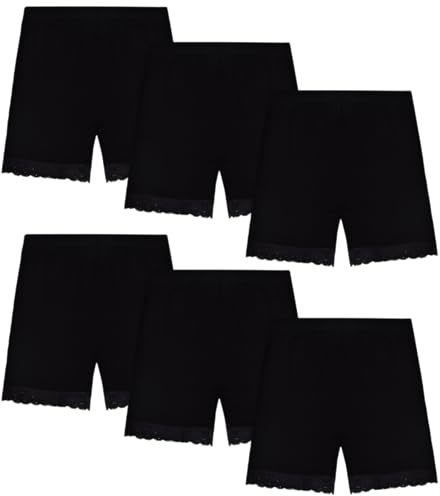 GENTABY Lot de 6 shorts noirs pour fille - Shorts de sécurité sous robe - Leggings courts - Shorts de vélo à la maison - Shorts en dentelle confortables et respirants - 1-10 ans, 5-6 Jahre Slim