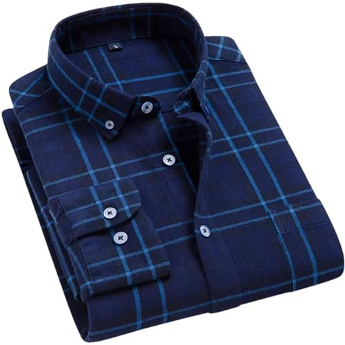 Men's Long Sleeve Flannel Shirt Lapel Pocket Button Cotton Casual Slim Fit Plaid Shirts T0c0103 S