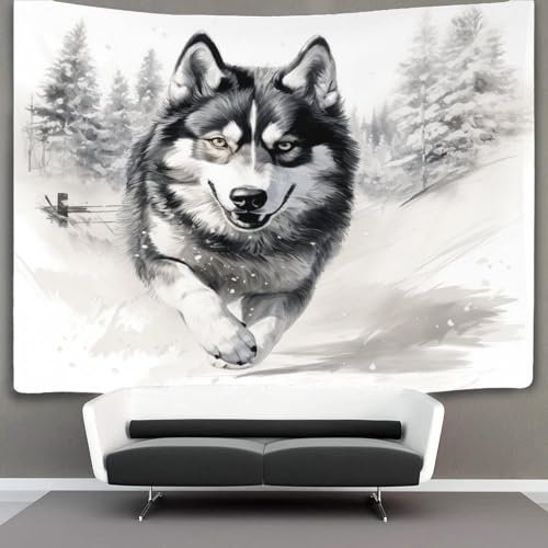 KKPBHTYVG 3D Druck Husky Hund Wandteppiche Poster Ornament Wandbehang Wandteppich Raumteiler Vorhang Für Schlafzimmer Wohnzimmer Tapisserie 100cmx150cm