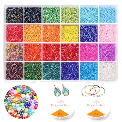 12000 Stück 2mm Perlen für Armbänder, zum Auffädeln, Rocailles, Kleine Glasperlen, Bunte Bastelperlen Mini für DIY Armband Halsketten Schmuck Basteln