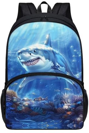 Howilath Rucksack für Kinder, 17 l, mit Gurt, niedliche Schultasche für Mädchen, Blauer Hai