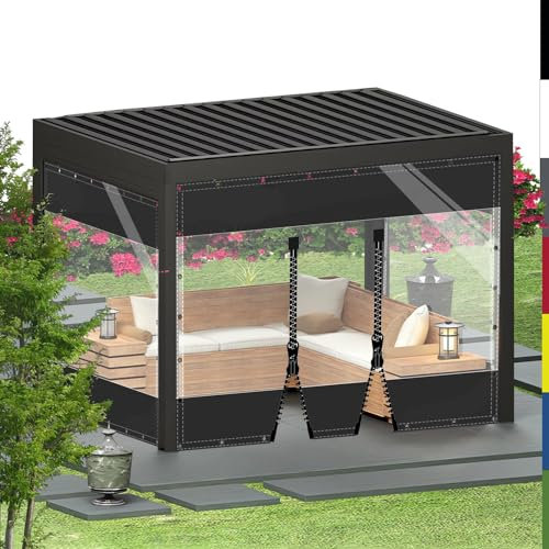 HQQMNY Transparent Plane mit ösen Abdeckplane Wasserfest 0.5mm Outdoorvorhänge mit Ösen Regenschutzplane Zeltplane aus 560g/m² PVC Kälteschutz (Schwarz + 2 Reißverschlüsse, H2,6mxL2,6m)