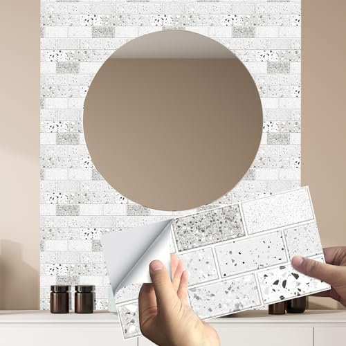 FliesenaufkleberGrau Weiß Mosaikfliesen PVC Klebefliesen Wasserdicht Fliesenaufkleber Bad Küchenrückwand Selbstklebend Ölfest Tile Sticker Wandfliesen Fliesen Folie Abziehbar 15x30cm/20 Pcs