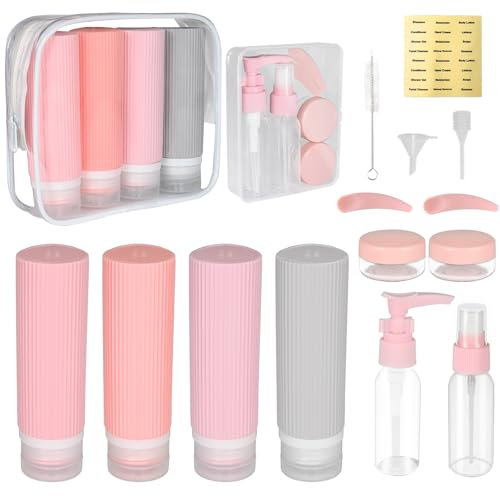 YoHyien 16 Pcs Kit Flacon Voyage Avion Silicone, Rechargeable Flacons de Voyage 100ml, Contenant Voyage sans BPA, Bouteille Cosmétique avec Trousse de Toilette, Recipient pour Gel Douche, Shampooing
