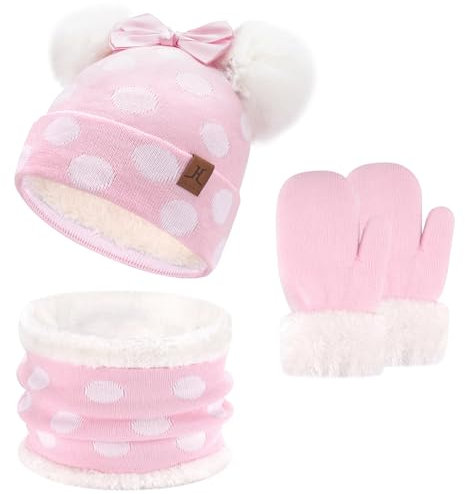 Enfant Fille Ensemble Bonnet Écharpe Gant d'hiver Bébé Chaud Coton Tricot Chapeau 0 1 2 3 4 Ans Pom Bonnets Casquette Cache Cou Gant Cadeaux pour Filles
