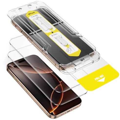 JETech Protection D'écran pour iPhone 16 Pro Max 6,9 Pouces, Installation Ultra Facile en 10 Secondes, Film en Verre Trempé Sans Bulles, Compatible avec les Coques, Transparent HD, Lot de 2